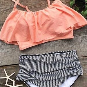 SEASIDE GALE FALBALA HIGH-WAISTED BIKINI CUPSHE